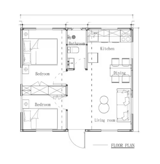 Prefab1® ADU-360 sq. ft. Luxury 2-Bed, 1-Bath Modular Home-Backyard House, Guest Suite
