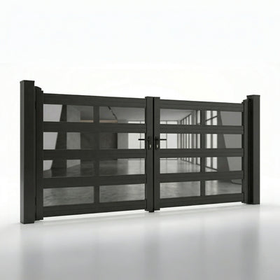 Modern Aluminum & Glass Double Driveway Gate