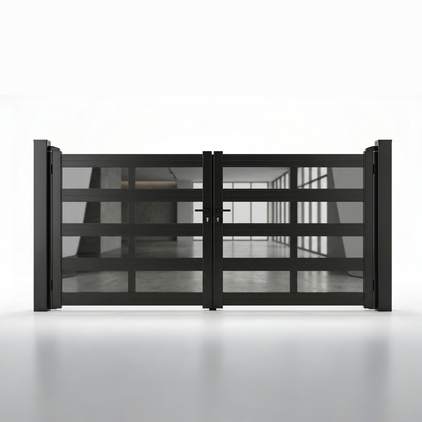 Modern Aluminum & Glass Double Driveway Gate