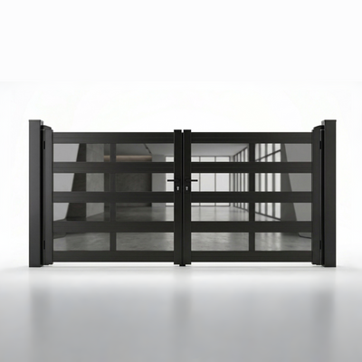 Modern Aluminum & Glass Double Driveway Gate