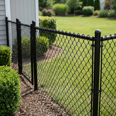 Black PVC-Coated Chain Link Fence Fabric - 4ft ft. x 50 ft. - 11.5 Gauge Core, Weather & Rust Resistant
